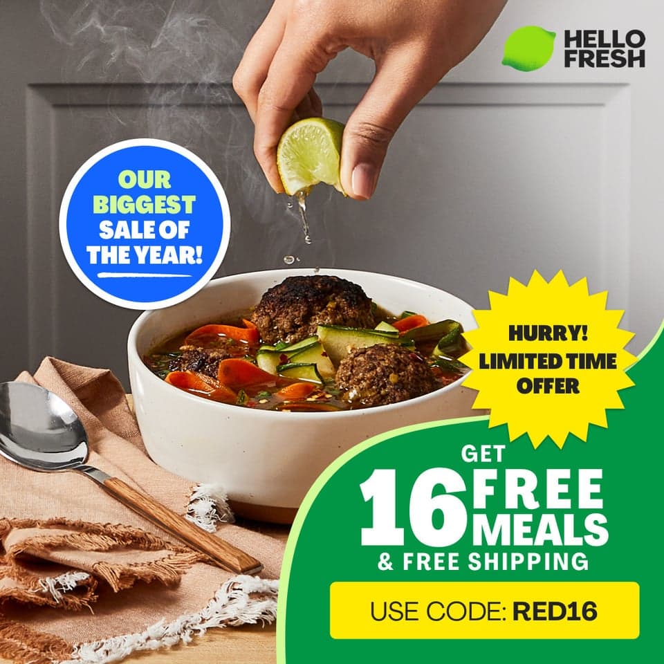 Save Big on chef-curated Meals with HelloFresh - Get 16 FREE Meals with Code RED16! Enjoy Delicious, Nutritious Recipes &amp; stress-free Cooking. Order Now and Save Money!