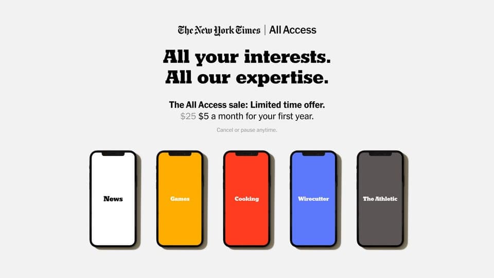 What do you want to know more about? News, Analysis, Culture? Wordle, Crossword, Spelling Bee? Recipes, Kitchen Skills, Deliciousness? Product Reviews, Daily Reviews, Price drops? Local Teams, Up-and-coming Stars? For a limited time, enjoy generous savings with The Times All Access sale.