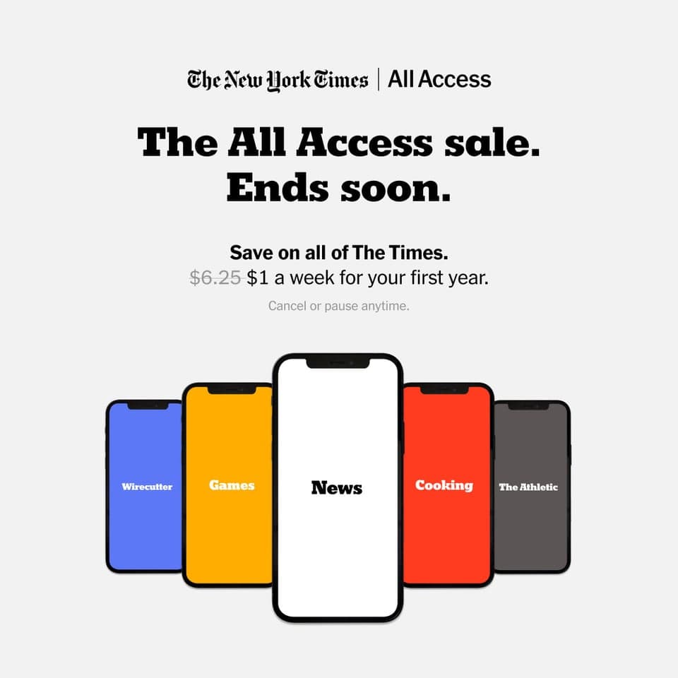 The All Access sale ends soon, so subscribe to enjoy impressive savings. And the benefits of tapping into experts in journalism. Filmmaking. Podcasting. Data analysis. Puzzle-crafting. Cooking. Product-testing. And local sports reporting. Among others.