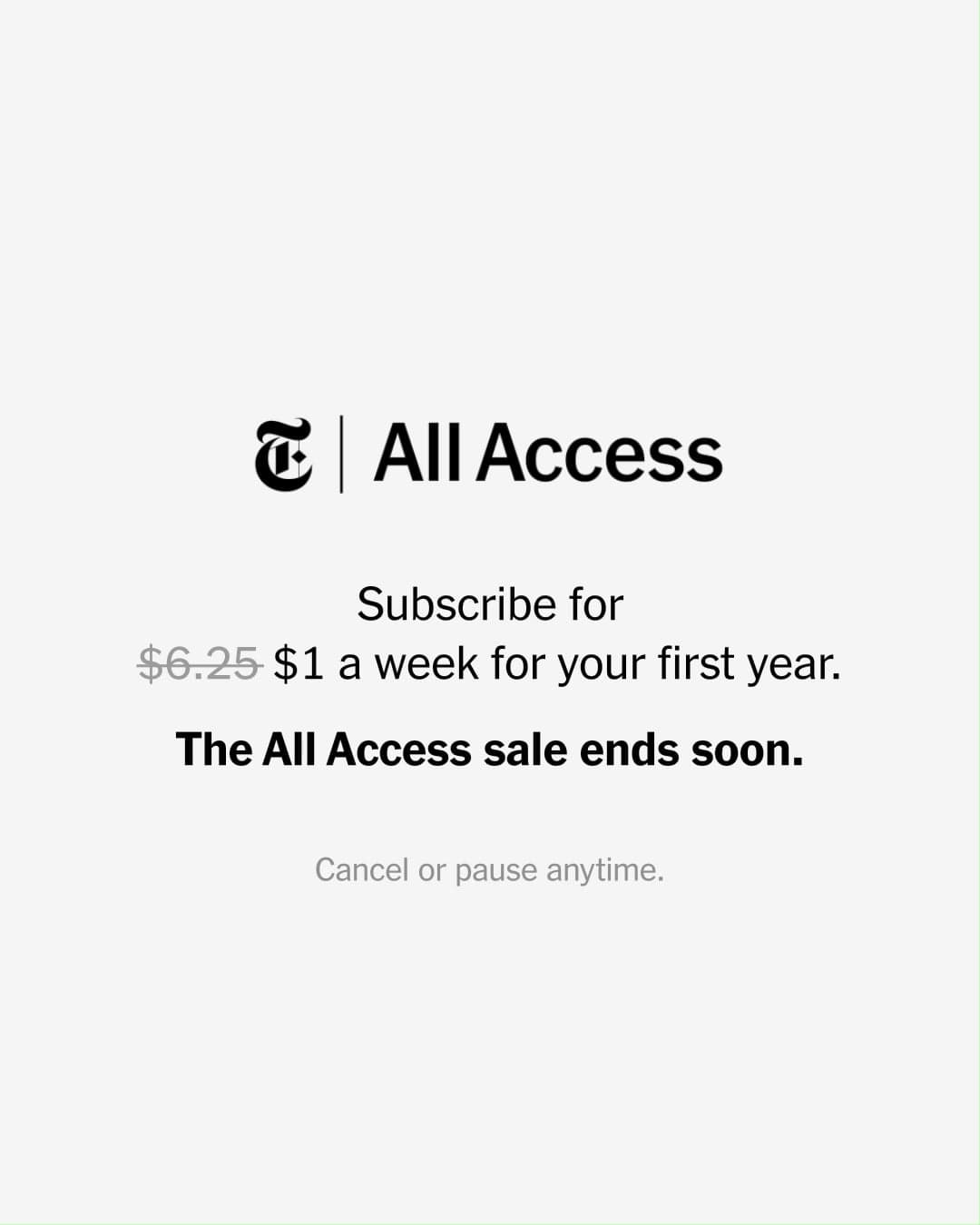 Our sale ends soon, so subscribe to All Access today to enjoy impressive savings. And the benefits of tapping into experts in journalism. Filmmaking. Podcasting. Data analysis. Puzzle-crafting. Cooking. Product-testing. And local sports reporting. Among others.