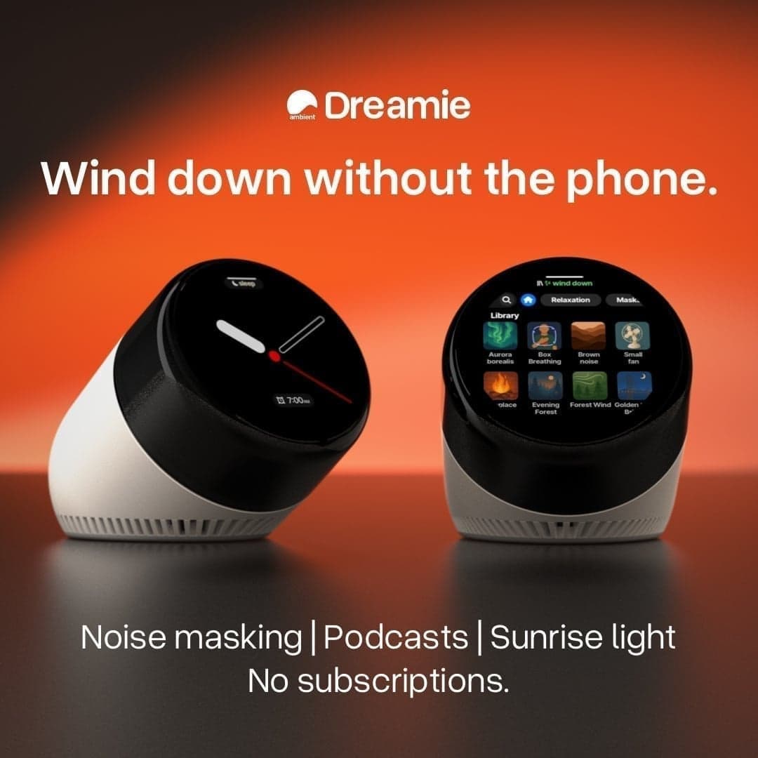 Phone free sleep is here. Dreamie replaces your phone’s sleep tasks with dynamic light (reading to sunrise), rich sound, and easy alarms. $279 once. No subscription. Try it 30 nights.